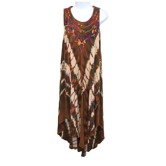 Sante Classics Dress Women's OS One Size Brown Tie Dye Embroidered Festival Boho - Picture 5 of 14
